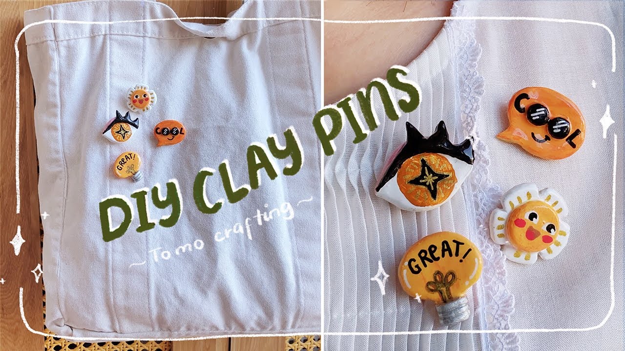 🌼 How to make clay pins without oven | Easy diy jewelry clay craft | Tomo crafting | 4k ✨