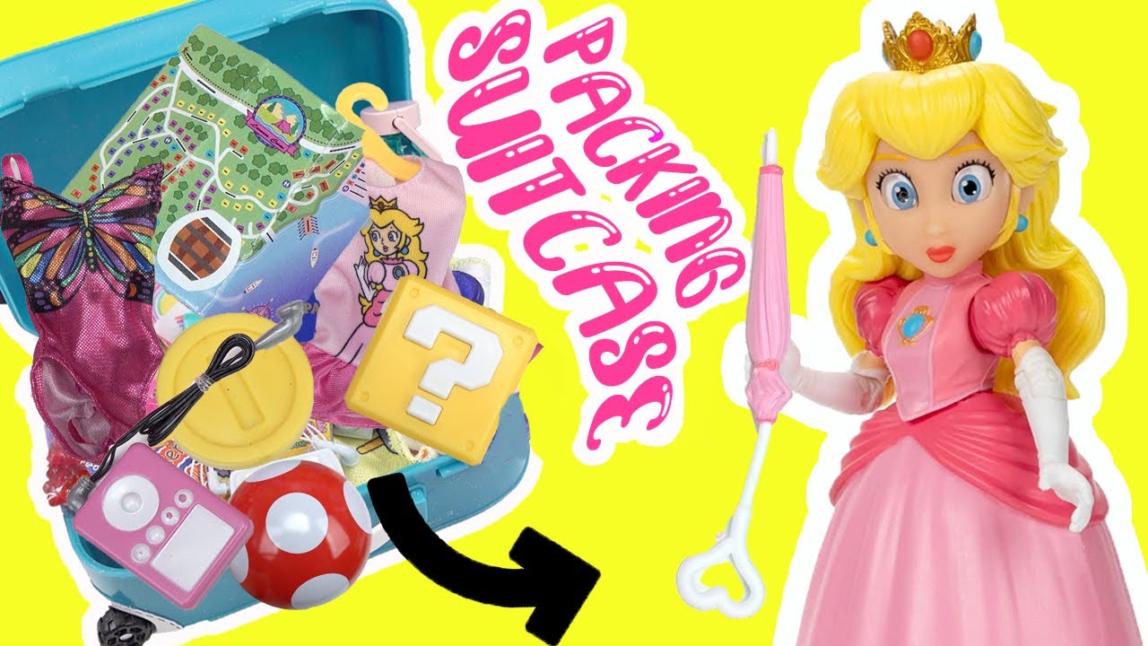 The Super Mario Bros Movie Princess Peach Doll Packs Suitcase for Vacation