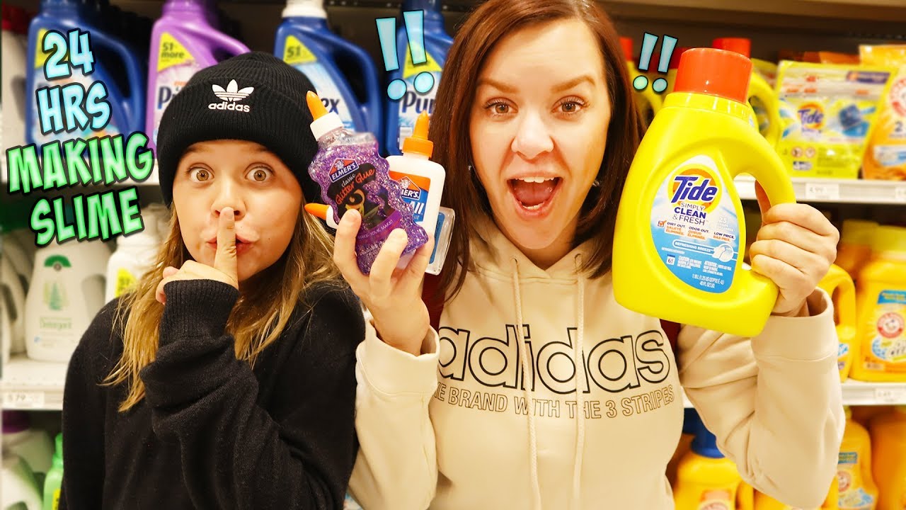 24 HRS OVERNIGHT!! MAKING SLIME IN THE DOLLAR STORE!