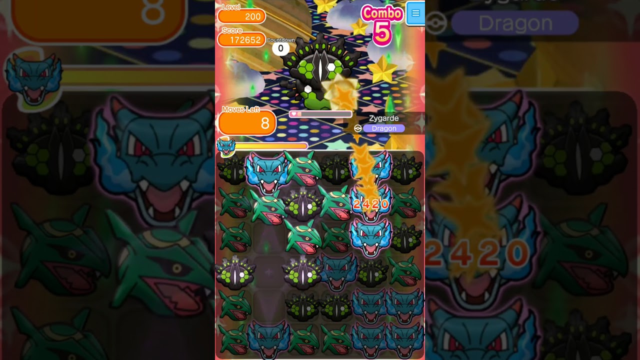 Pokémon Shuffle - Zygarde-50 Escalation Battle - Stage Level 180, 200, 250, 300 - 20191019