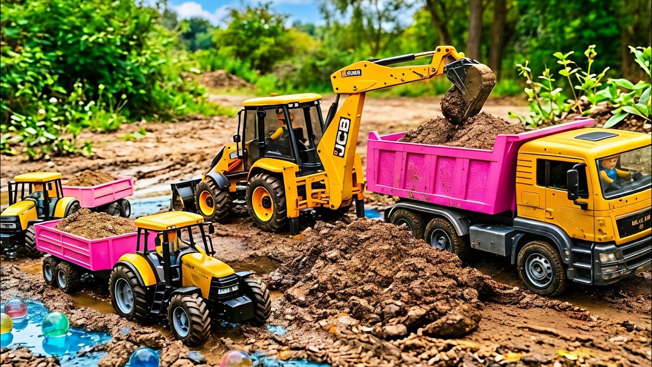 🚜 JCB 5CX Loading Sand 🏗️ | 🚜 HMT & Sonalika Tractor | 🚚 Tata Truck Fun