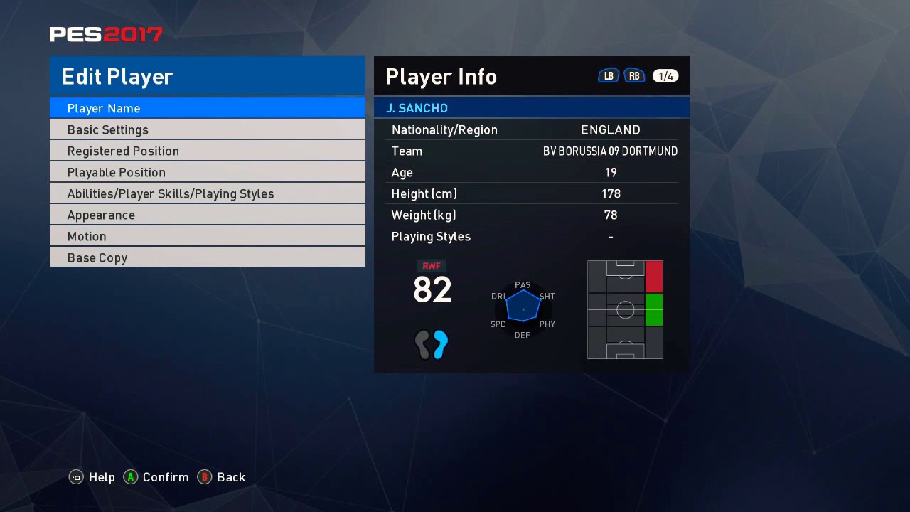 How to create Jadon Sancho in pes2017