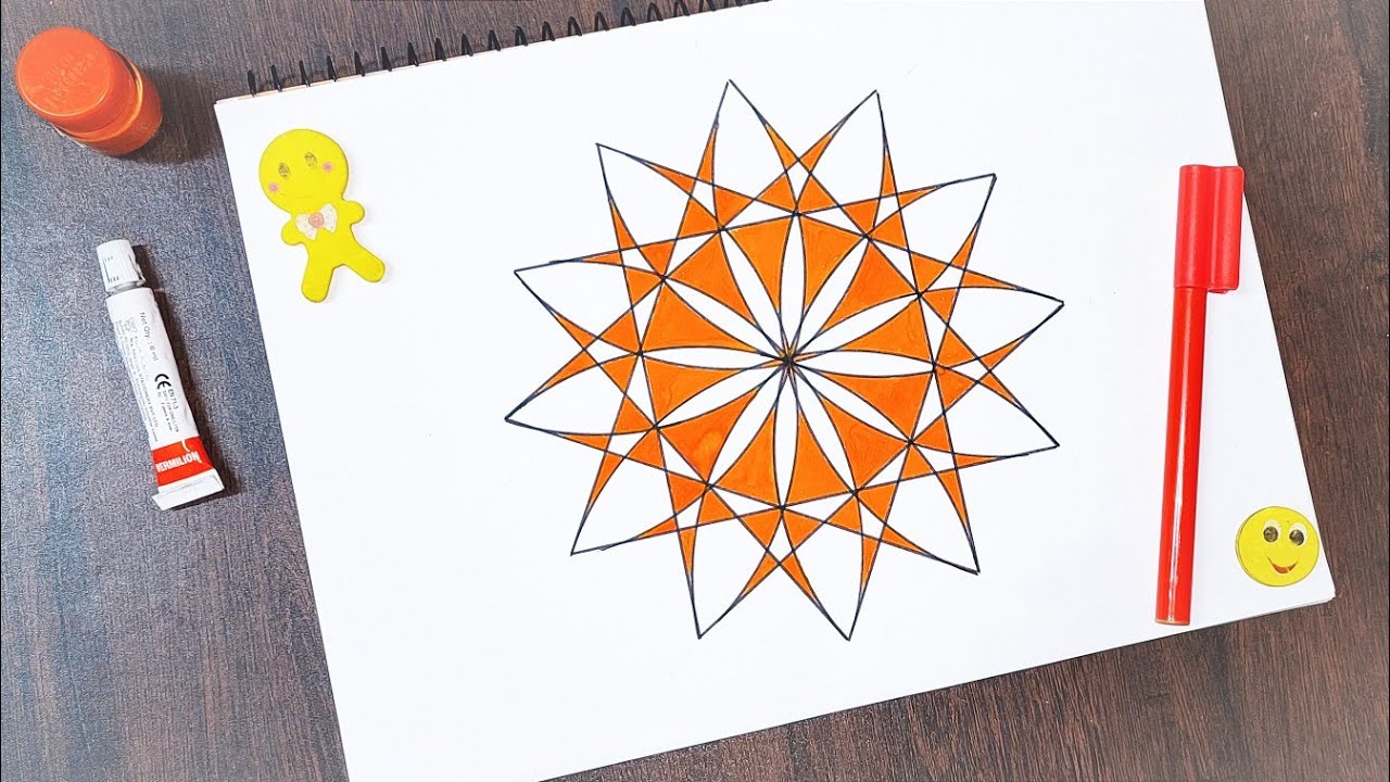 Geometrical Drawing Tutorial || 12 Pointed Star Overlapping Pattern Art || Complex Geometric Art