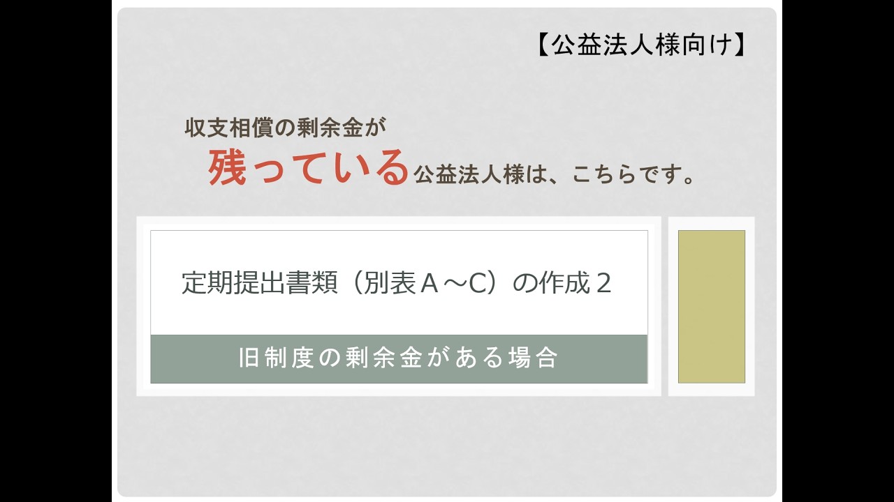 YouTube R8.3.7 ② 定期提出書類（別表A～C）の作成２　旧制度の剰余金がある場合【公益法人様向け】
