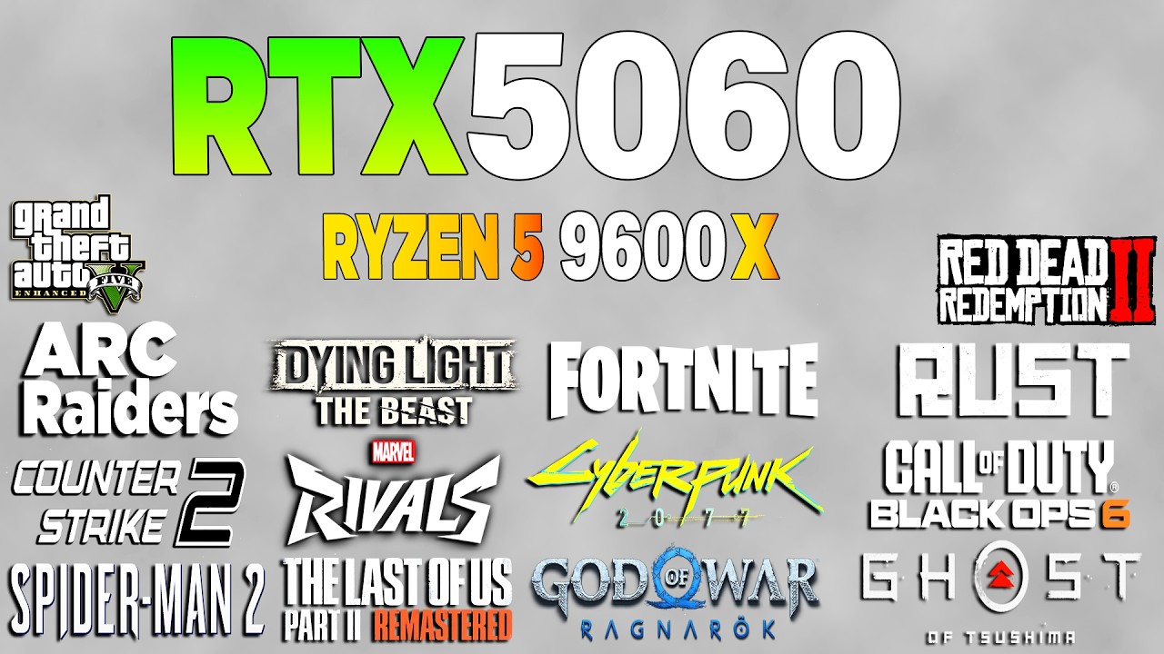 RTX 5060 + Ryzen 5 9600x Overclock - Test in 16 Games Benchmark 1080p (2026)