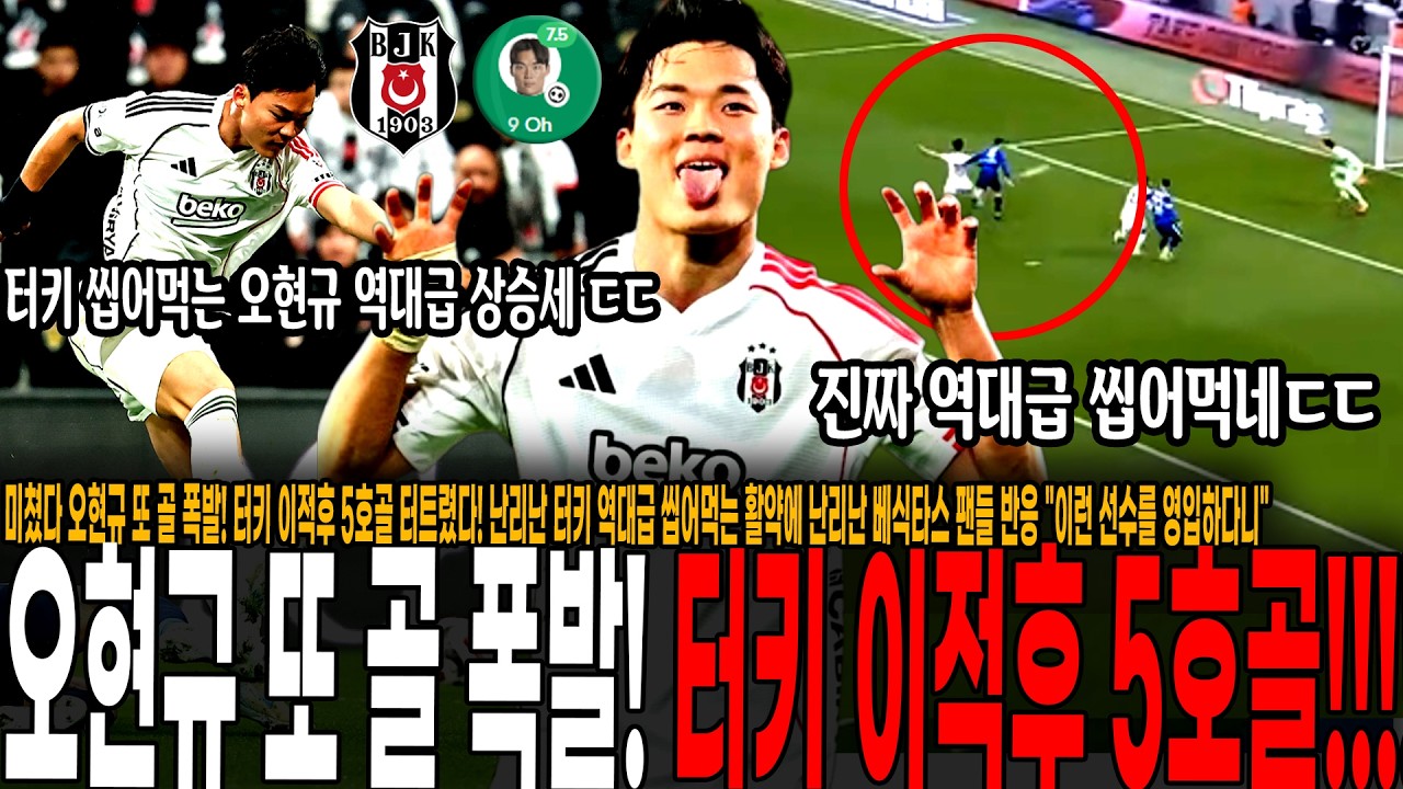 [속보] 미쳤다 오현규 또 골 폭발! 터키 이적후 5호골 터트렸다! 난리난 터키, 역대급 씹어먹는 활약에 난리난 베식타스 팬들 반응 
