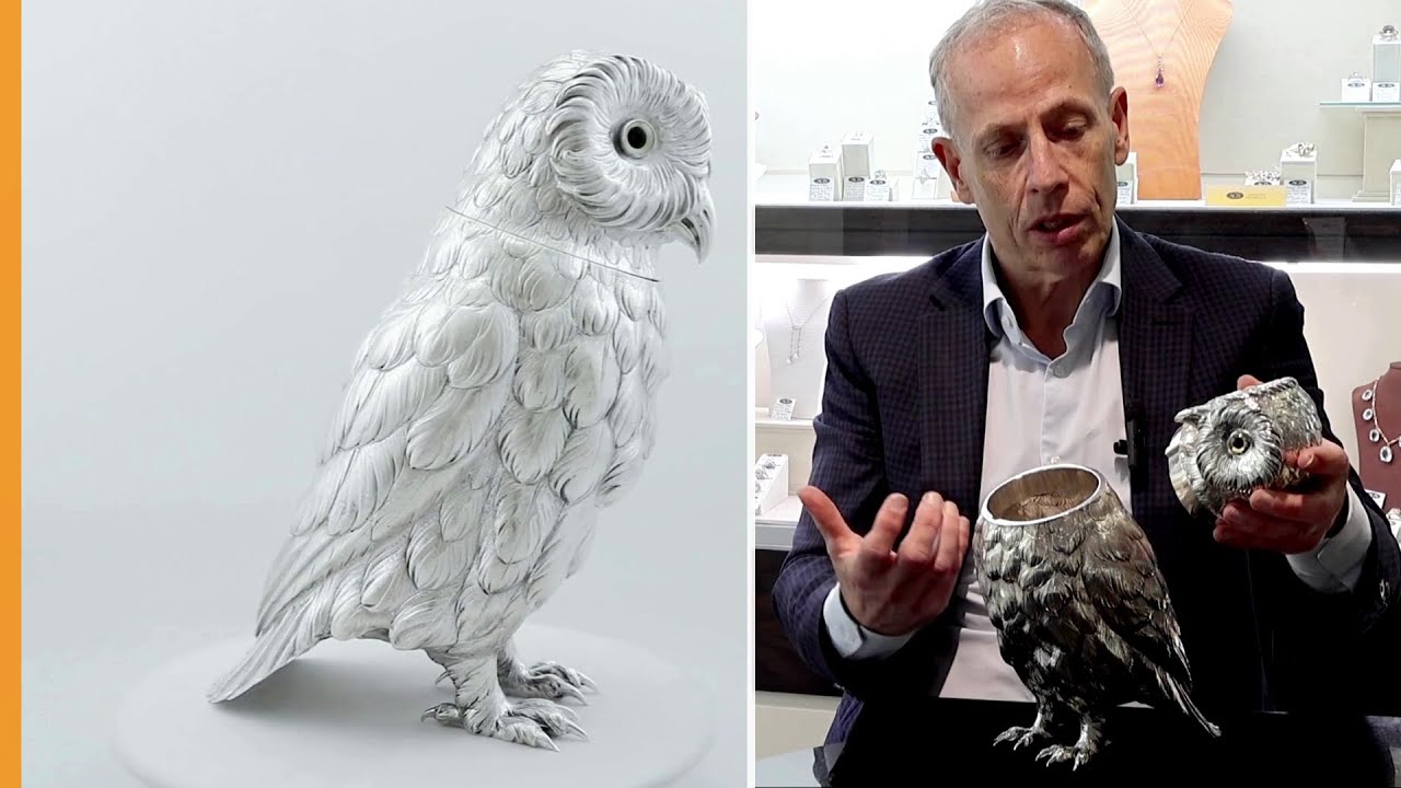 German Sterling Silver Owl Sugar Box - Antique 1907