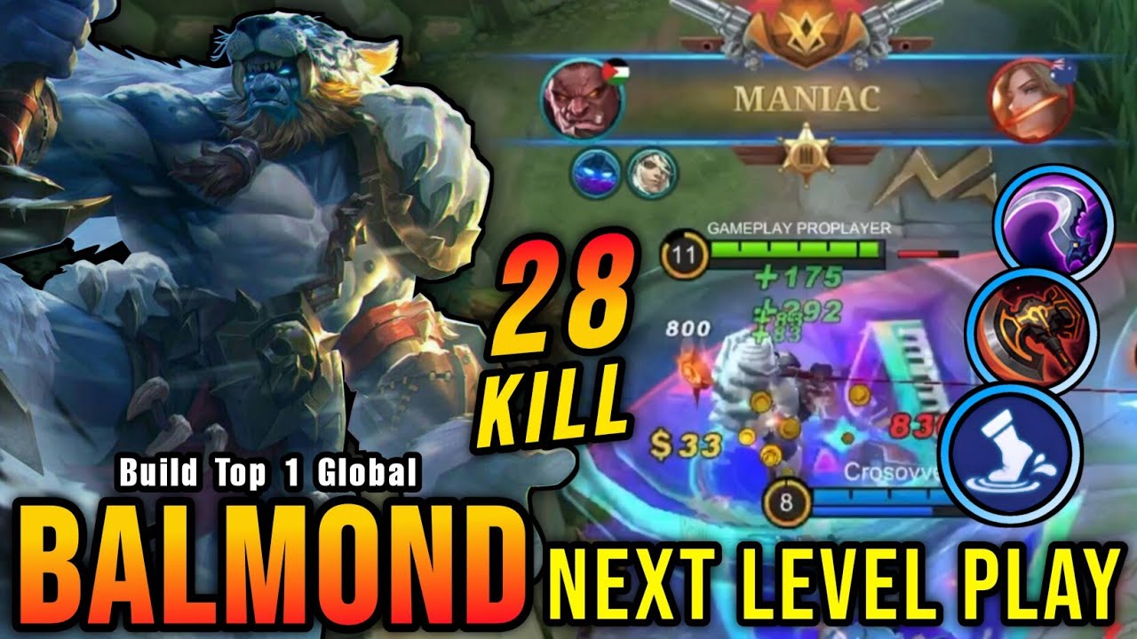 28 Kills + MANIAC!! Next Level Play Balmond 100% Fearless!! - Build Top 1 Global Balmond ~ MLBB