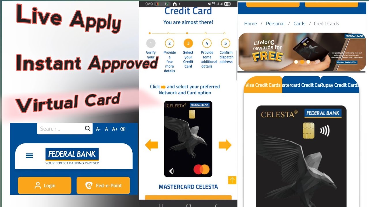 Federal bank celesta credit card live apply instant approve and virtual card generate 