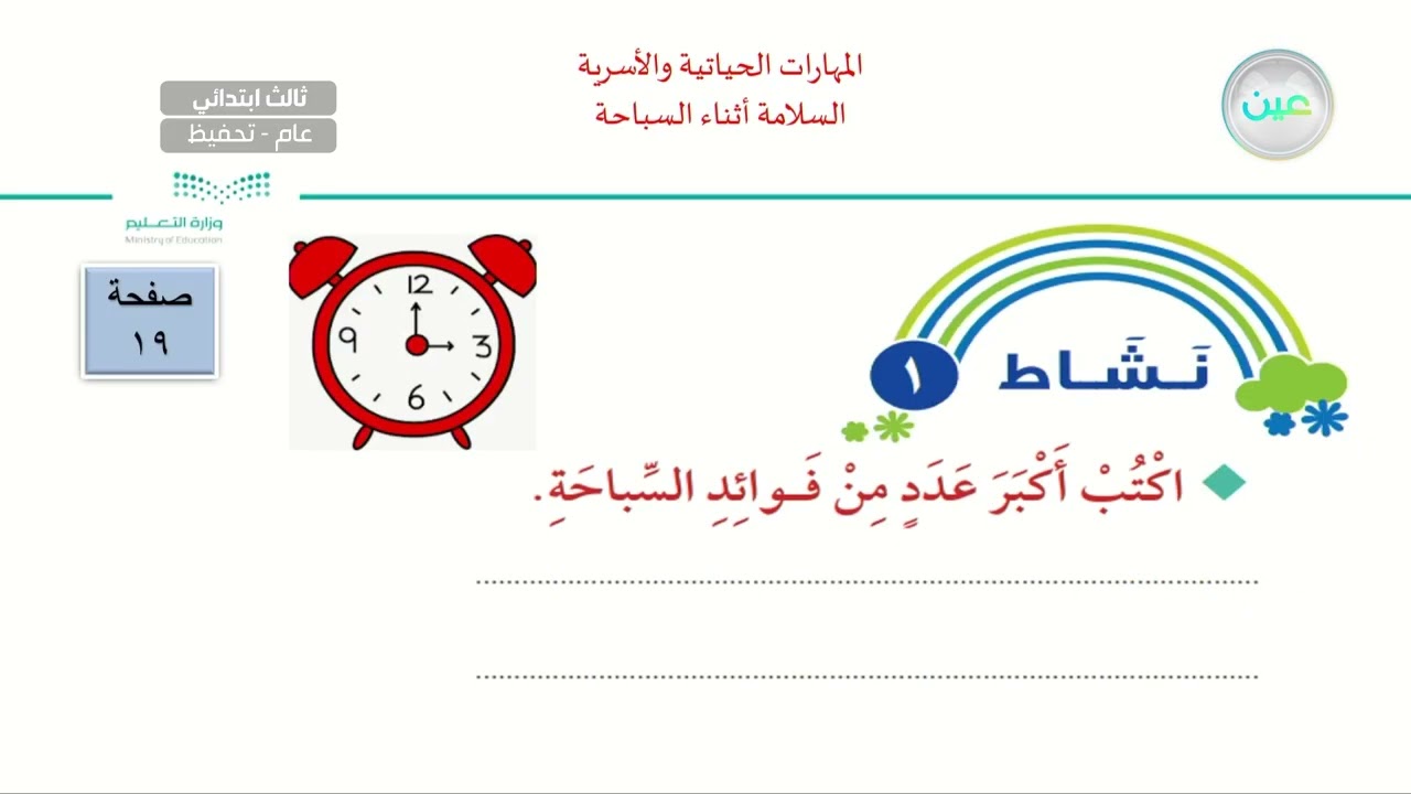 السلامة أثناء السباحة - المهارات الحياتية والأسرية - ثالث ابتدائي
