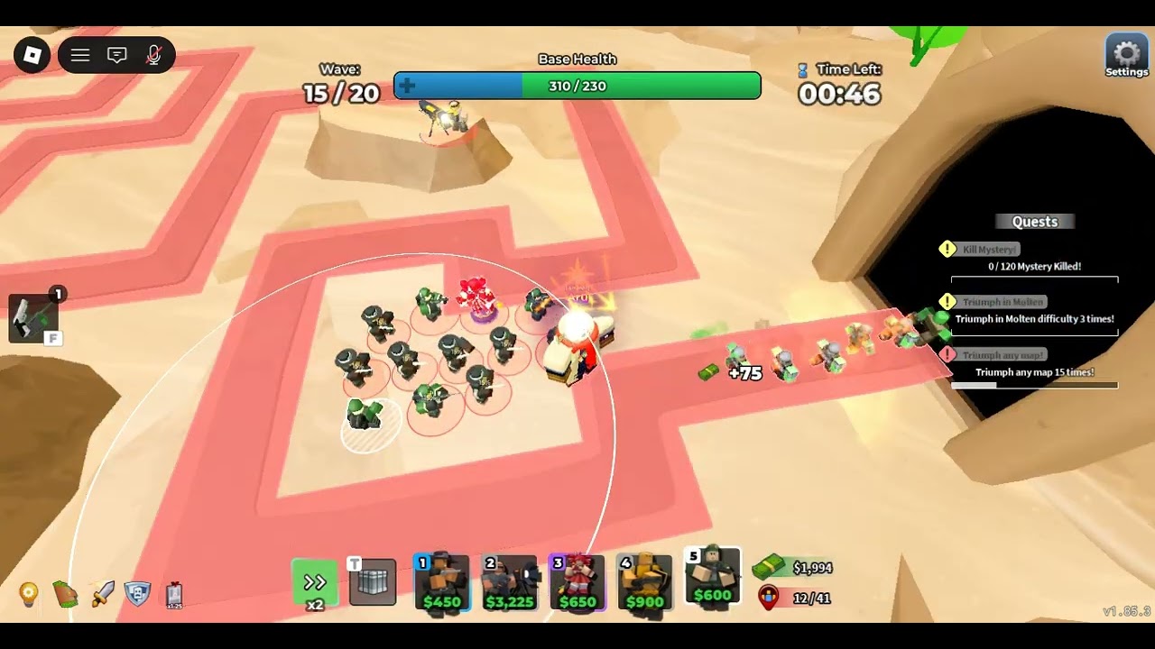 Tower Defense Simulator Sand Castle Easy Speedrun X2 Speed