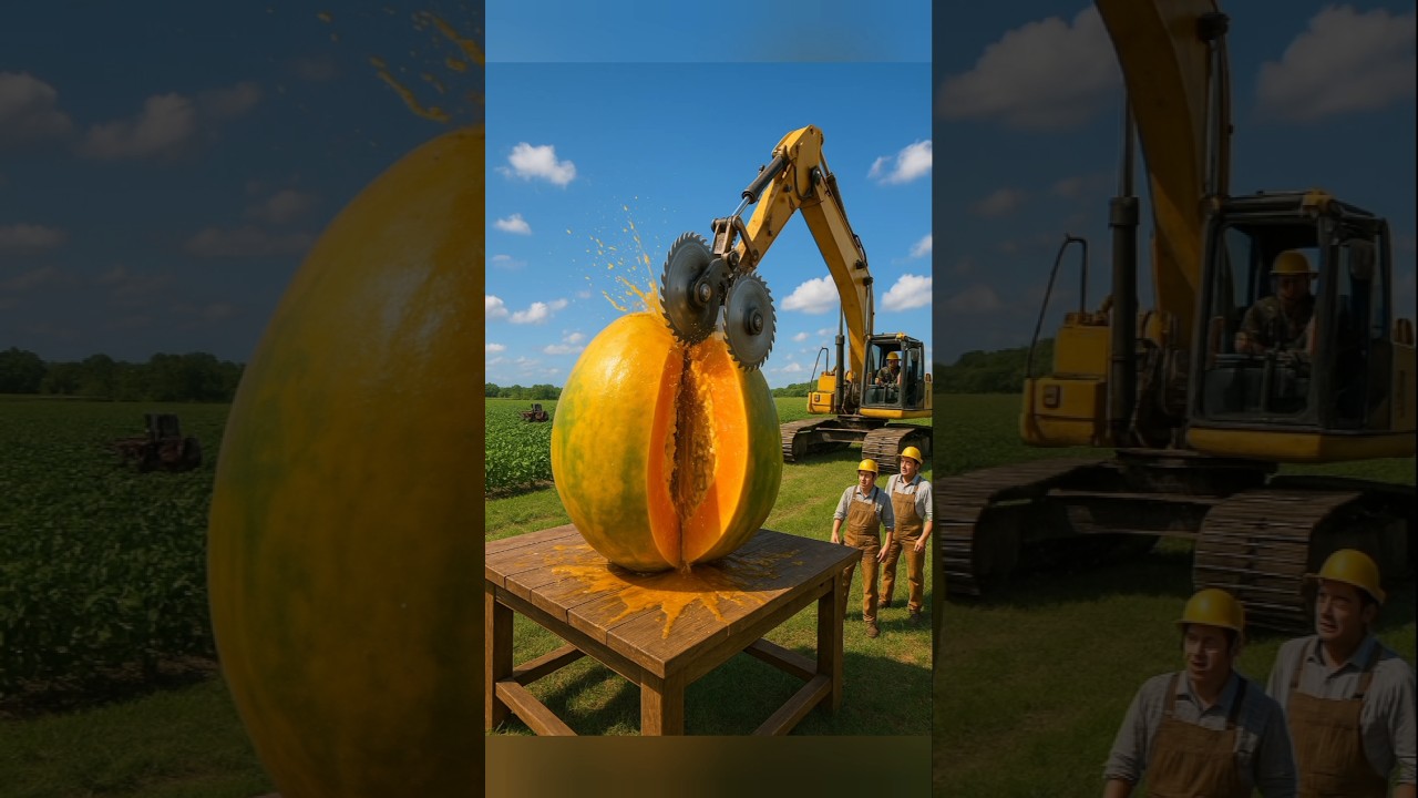 Giant Papaya Sliced in Half by a Massive Saw Machine | Satisfying Farm Video