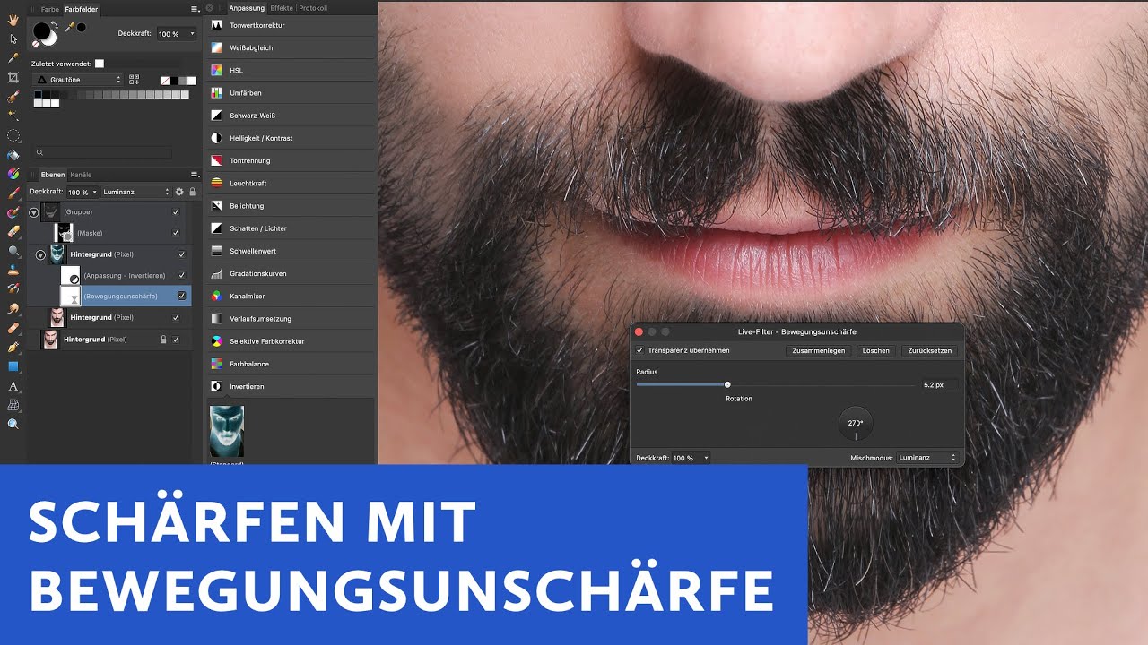 Affinity Photo: Schärfen mit Bewegungsunschärfe
