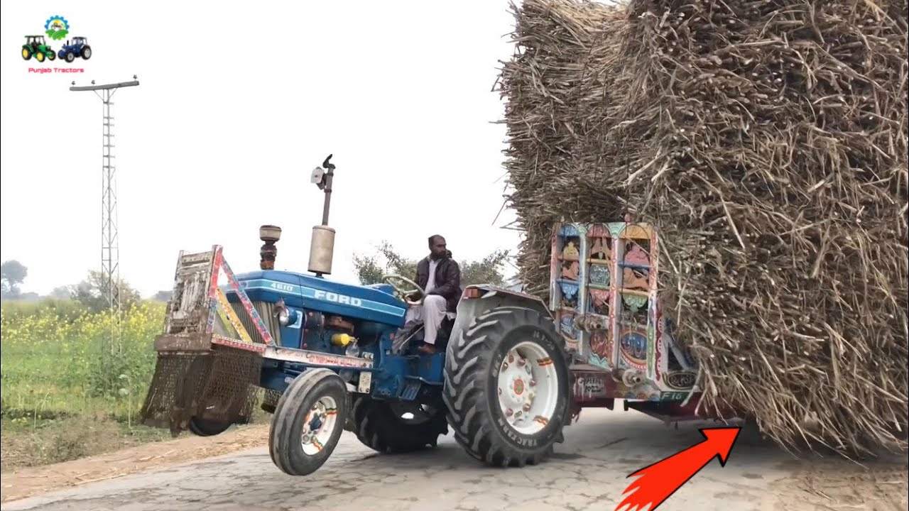 Tractor Stunt | Ford Tractor Carry Sugarcane Trolley From Field To Road | Punjab Tractors