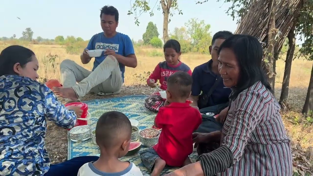 We caught a ton of fish in the pond right next to the rice field