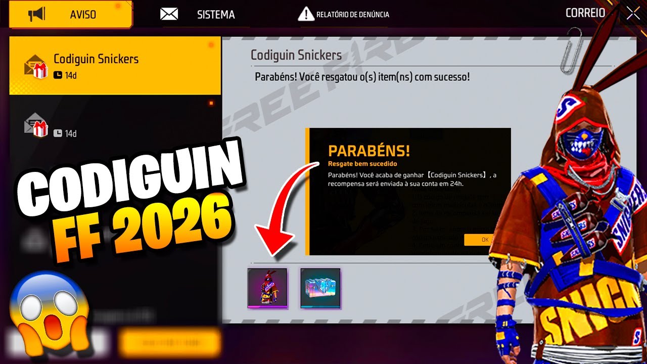 MUDOU! COMO PEGAR CODIGUIN FF HOJE! COMO RESGATAR O CODIGUIN SNICKERS FREE FIRE