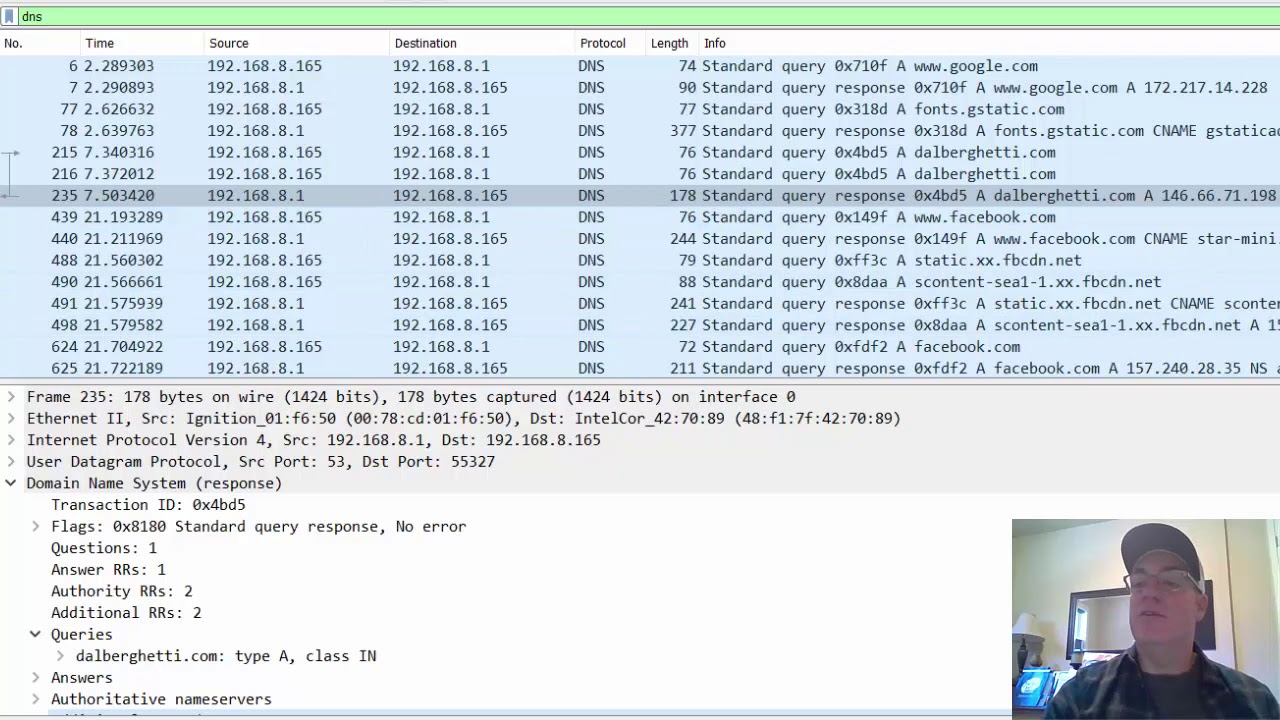 DNS application layer packets in Wireshark