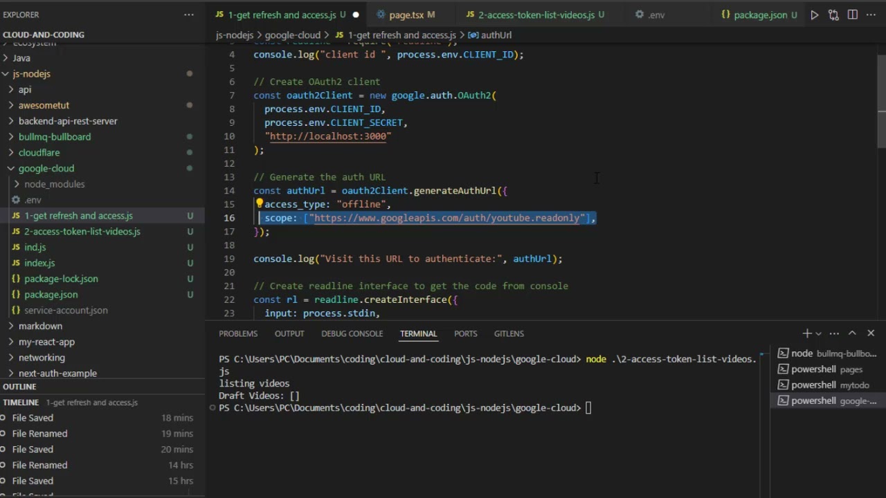 How to get youtube videos information via google api and Oauth