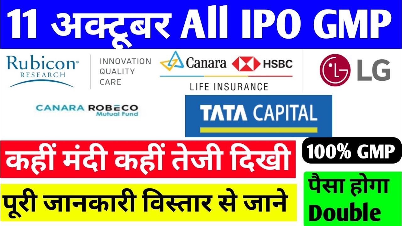11 October 2025 | Tata Capital IPO GMP  | LG Electronics IPO | Wework IPO | Rubicon Research IPO GMP