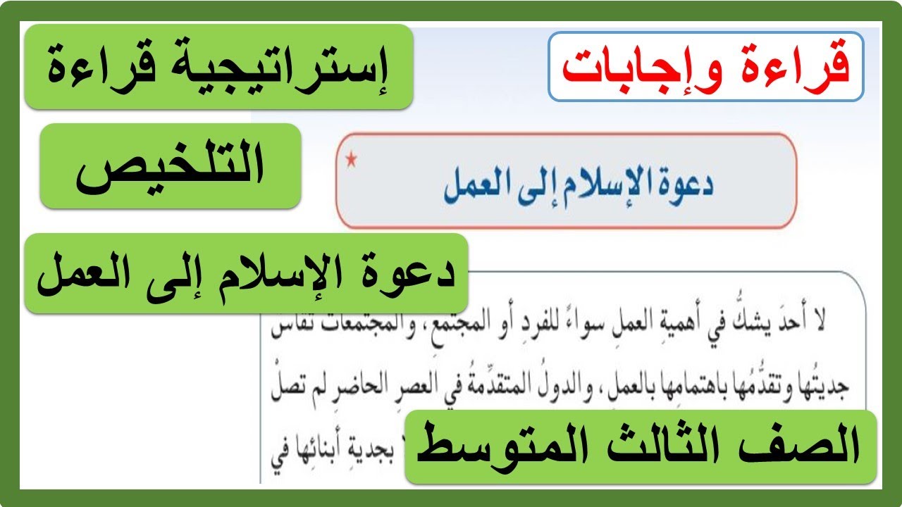 دعوة الإسلام إلى العمل للصف الثالث المتوسط لغتي الخالدة