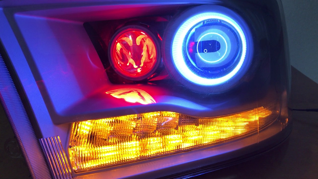 2009-2017 Ram 1500 2500 3500 RetroFit Quad Projectors + Halo + Demon Eye + Etching + Switchback LED
