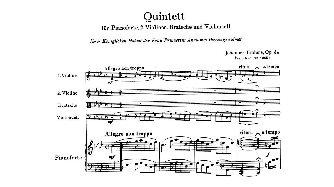 Brahms: Piano Quintet in F minor, Op. 34 (with Score)