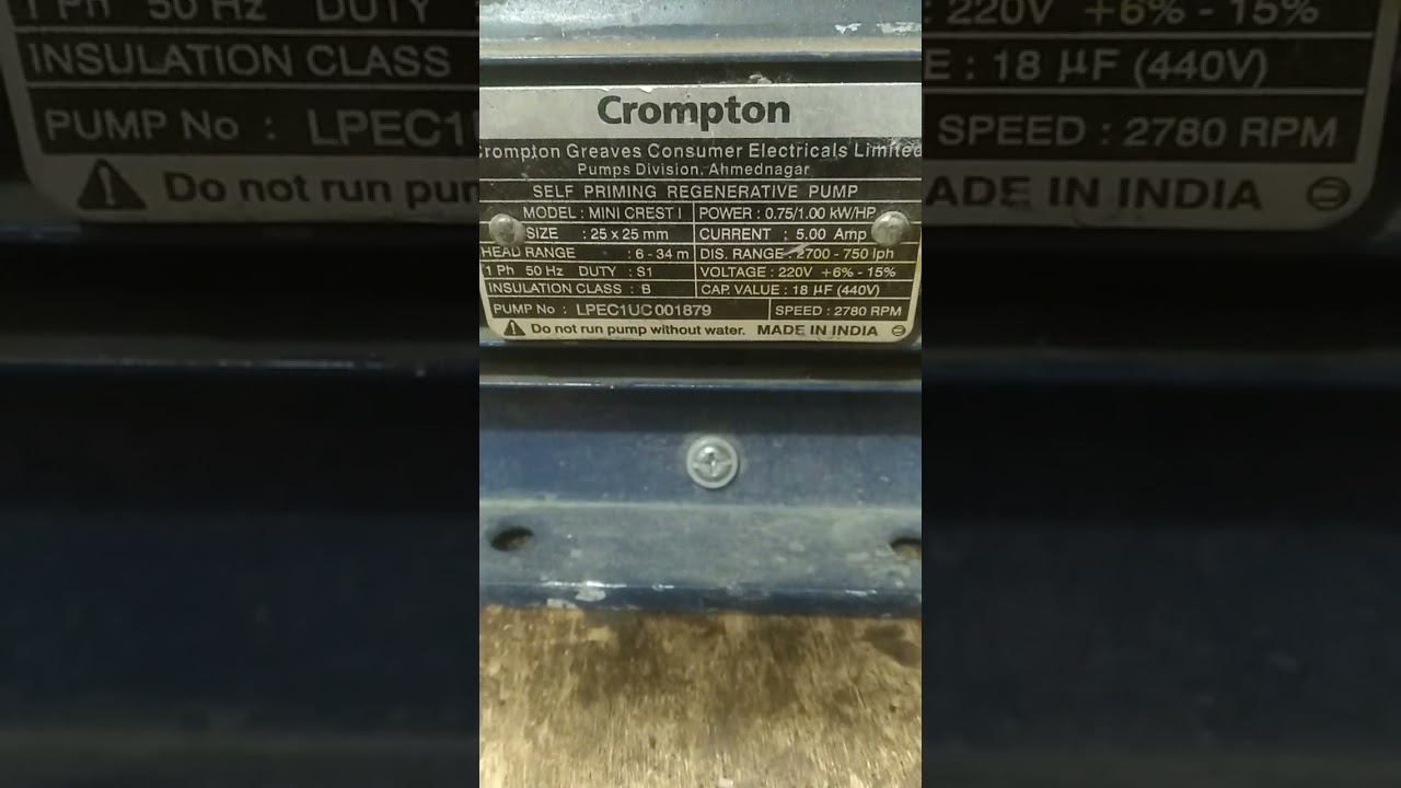 cromton motor.model.mini crest 1 18mfd