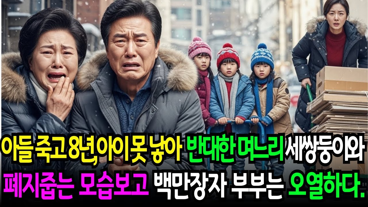 아들 죽고 8년, 아이 못 낳는다고 반대했던 며느리가 세쌍둥이와 폐지 줍는 모습을 보고 백만장자 부부는 오열하며 통곡하다.노후사연 | 시니어사연 | 사이다사연 | 감동사연