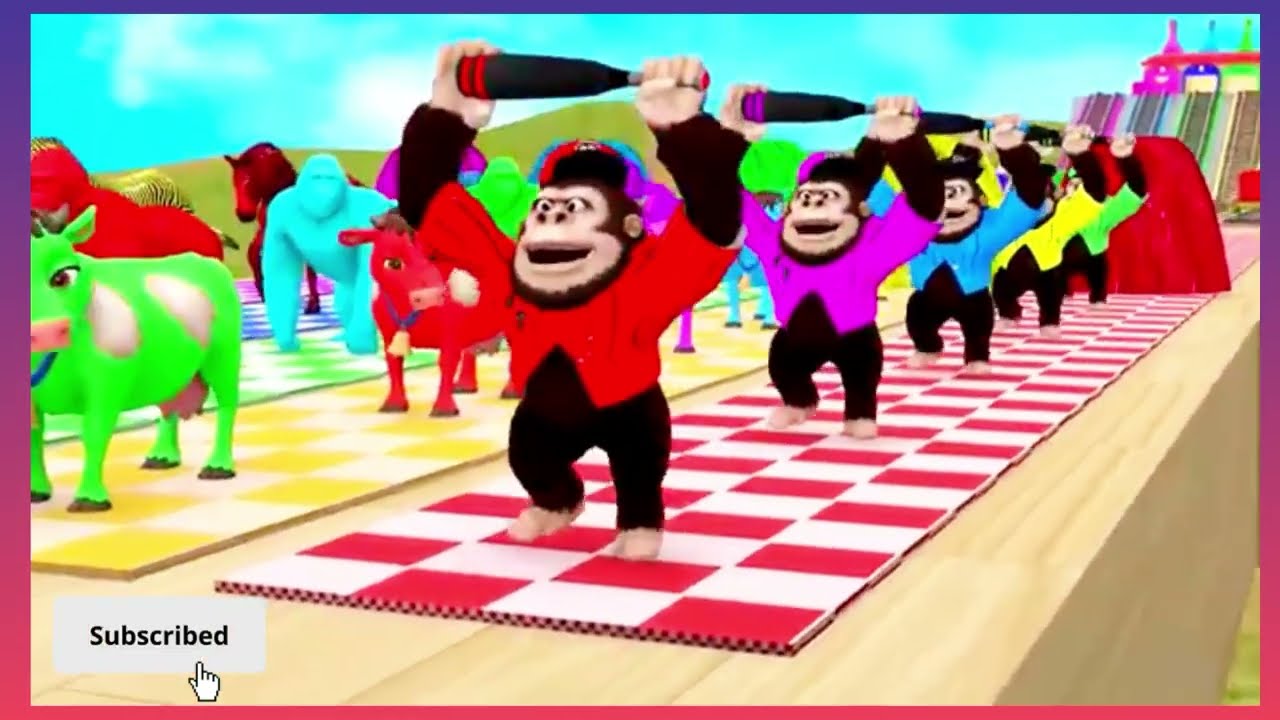 Long Slide Game With Cow Elephant Gorilla Hippopotamus Tiger 3d Animal Game Funny 3d Animals