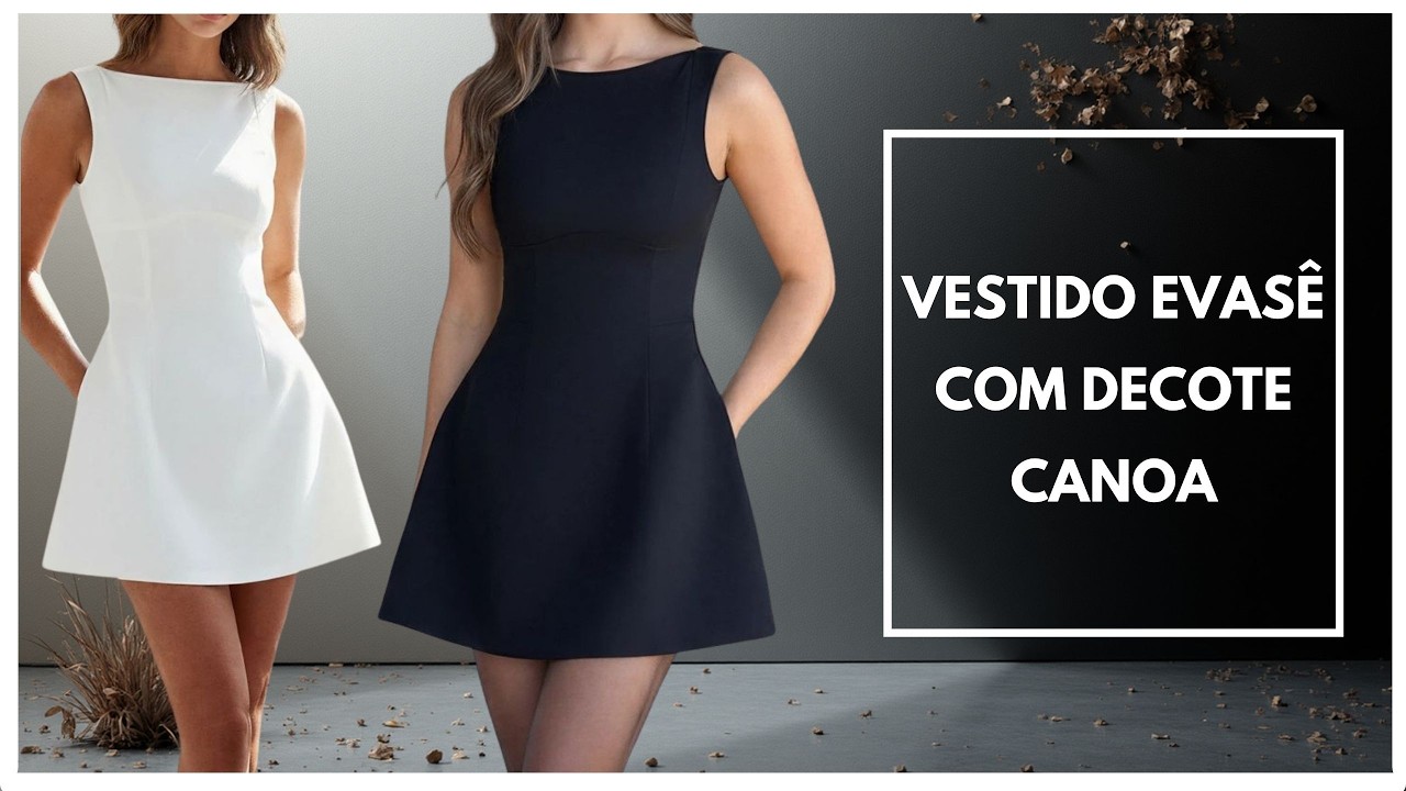 Vestido evasê com decote canoa - modelagem e costura