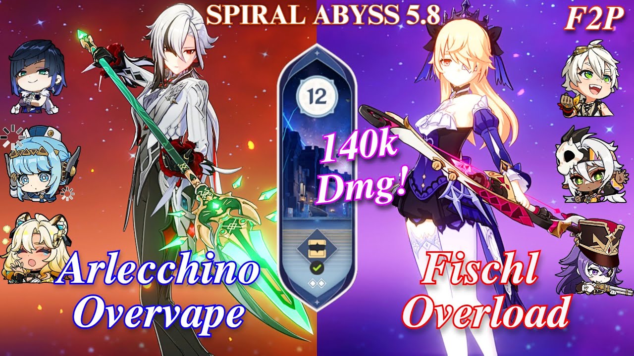 C0 Arlecchino Overvape & C6 Fischl Overload | SPIRAL ABYSS 5.8 | Floor 12 | 9 * | Genshin Impact