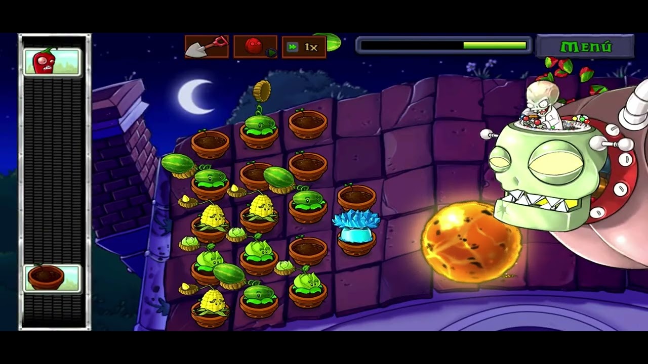 Jugando el último nivel del tejado en PvZ 