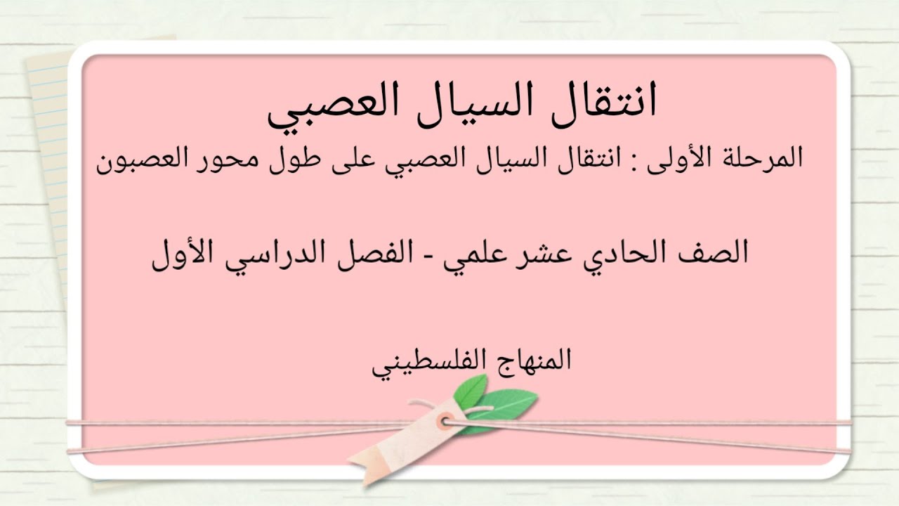 #انتقال السيال العصبي#المرحلة الاولى-انتقال السيال العصبي على طول محور العصبون#المنهاج الفلسطيني