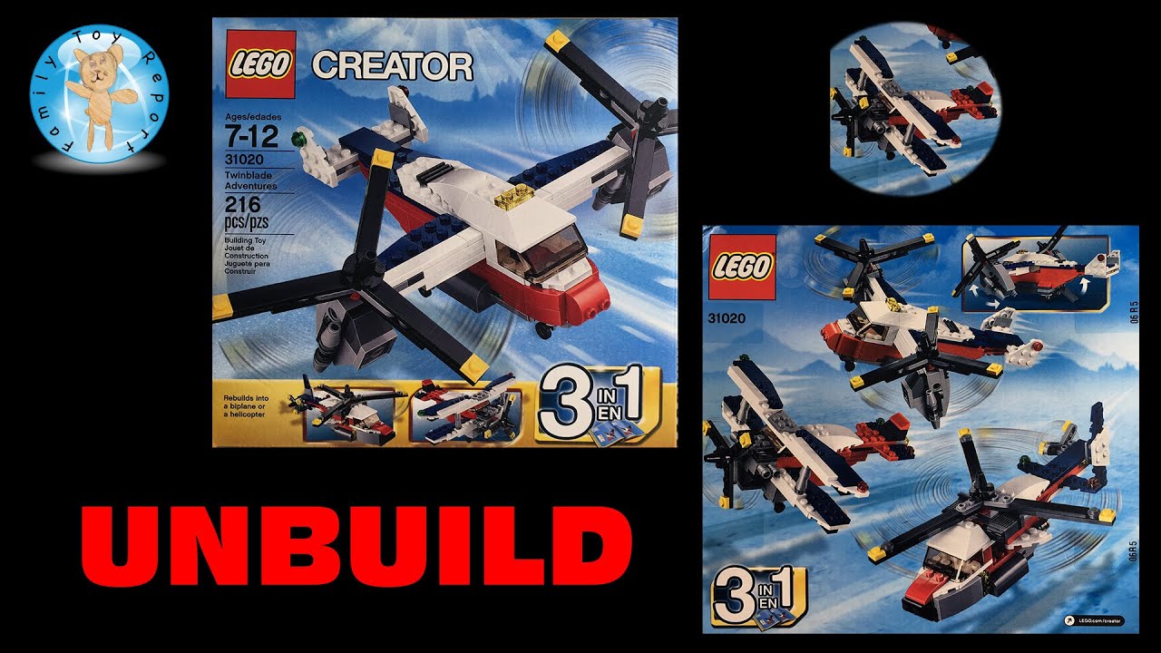 LEGO Creator Twinblade Adventure Biplane 31020 Stop Motion Unbuild 2 of 3 - Family Toy Report