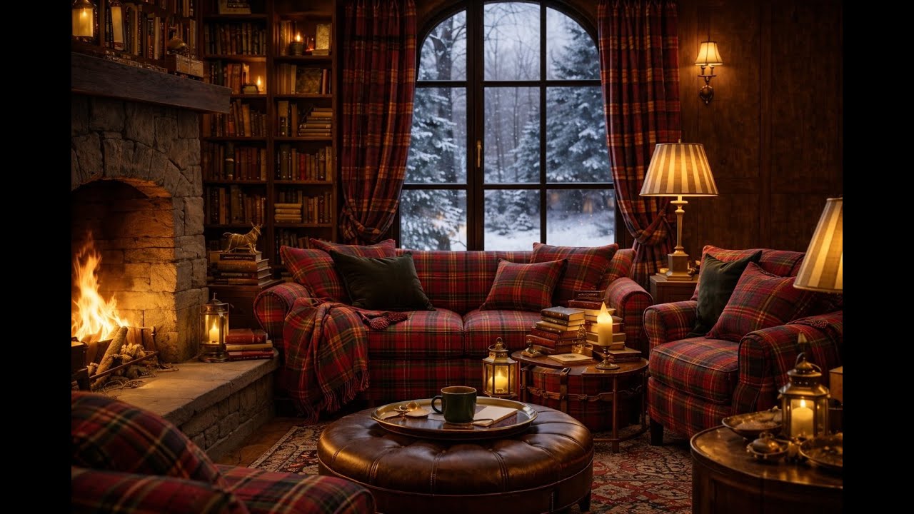 Ralph Lauren Inspired Cozy Ambience | Fireplace & Snowfall