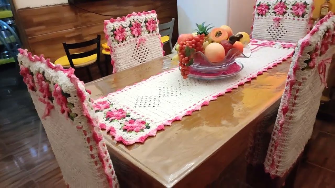 JOGO CAMINHO DE MESA E ENCOSTOS PARA CADEIRAS EM CROCHÊ COMPLETO E FICOU LUXO 😍😍