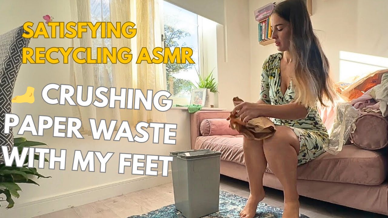 Satisfying Recycling ASMR 🦶 Crushing Paper Waste With My Feet in a Floral Dress