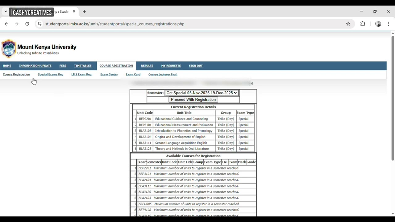 HOW TO  REGISTER ONLINE EXAMS IN MKU