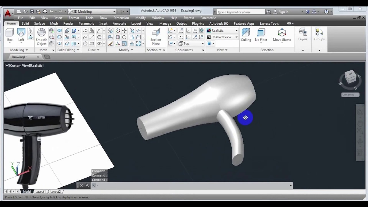 3D AutoCAD - How to draw hairdryer In autocad