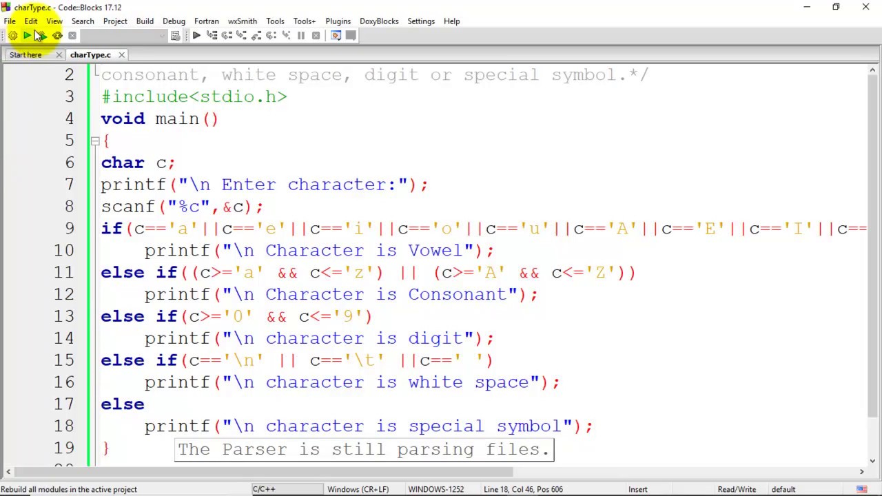 C Program to check given character is vowel, consonant, white space, digit or special symbol