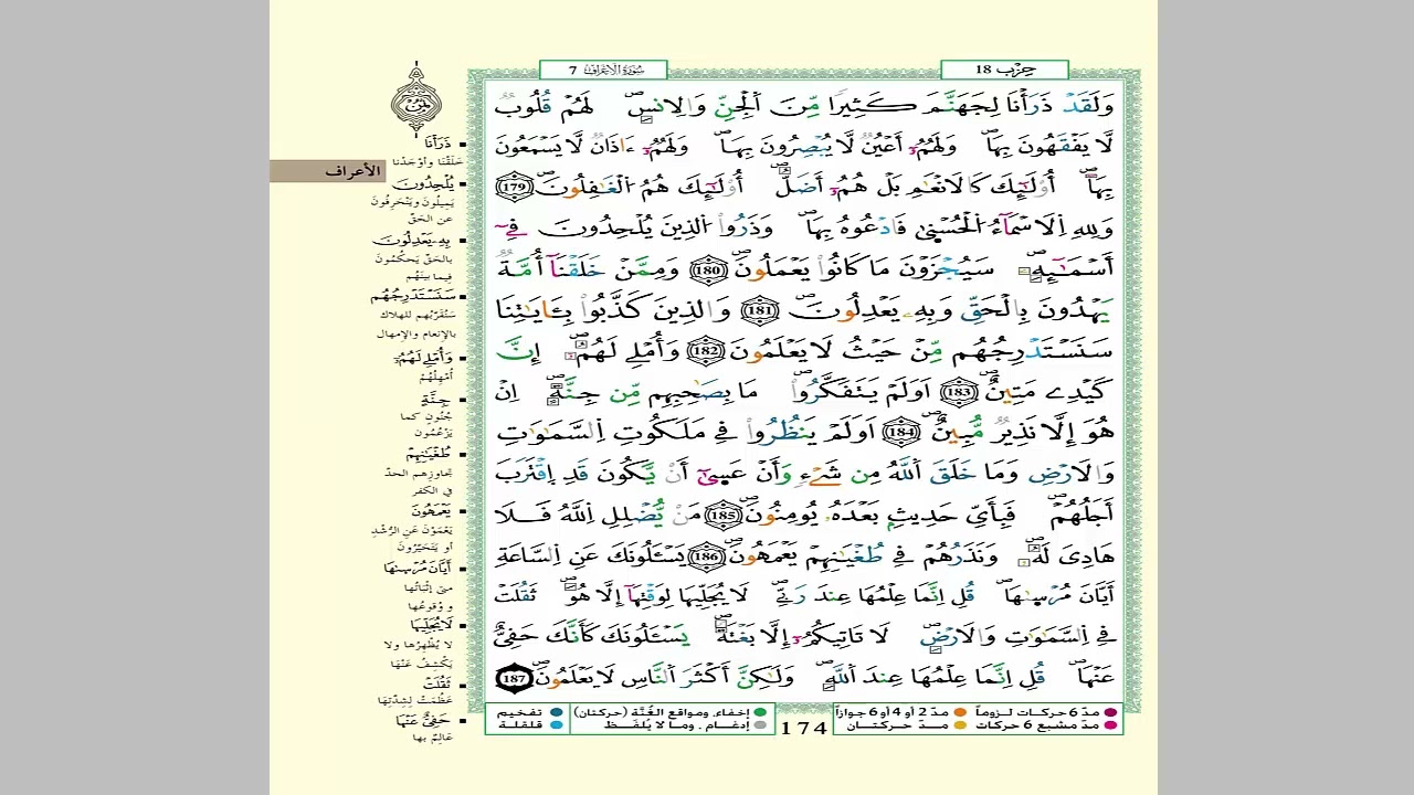الثمن 2 من الحزب 18 مكرر 7 مرات من المصحف المصور برواية ورش عن نافع للقارئ الشيخ العيون الكوشي
