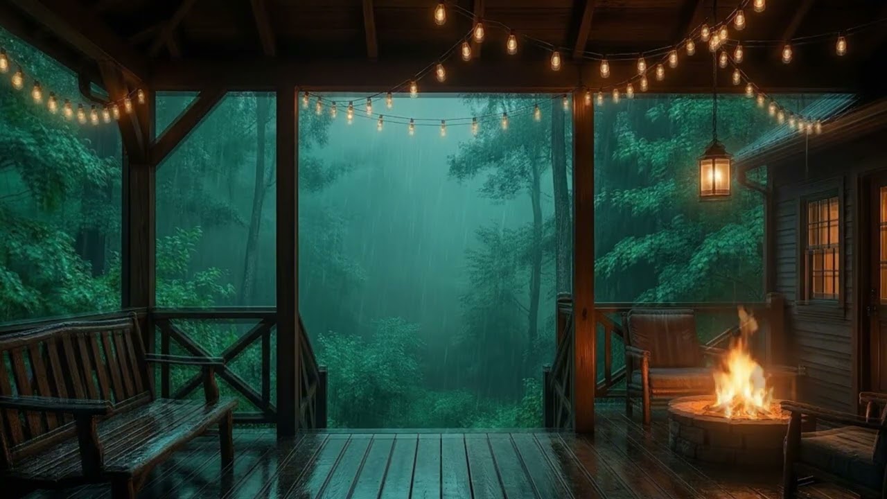 Relaxing Forest Rain on a Cozy Cabin Porch | 3 Hours of Deep Sleep Ambiance for Rest
