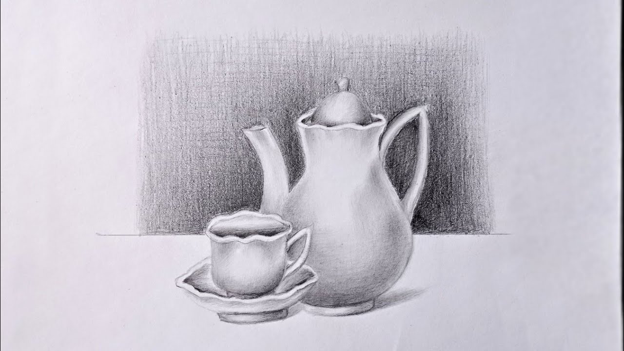 تعلم رسم طبيعة صامتة بالرصاص | رسم إبريق بسهولة | رسم فنجان