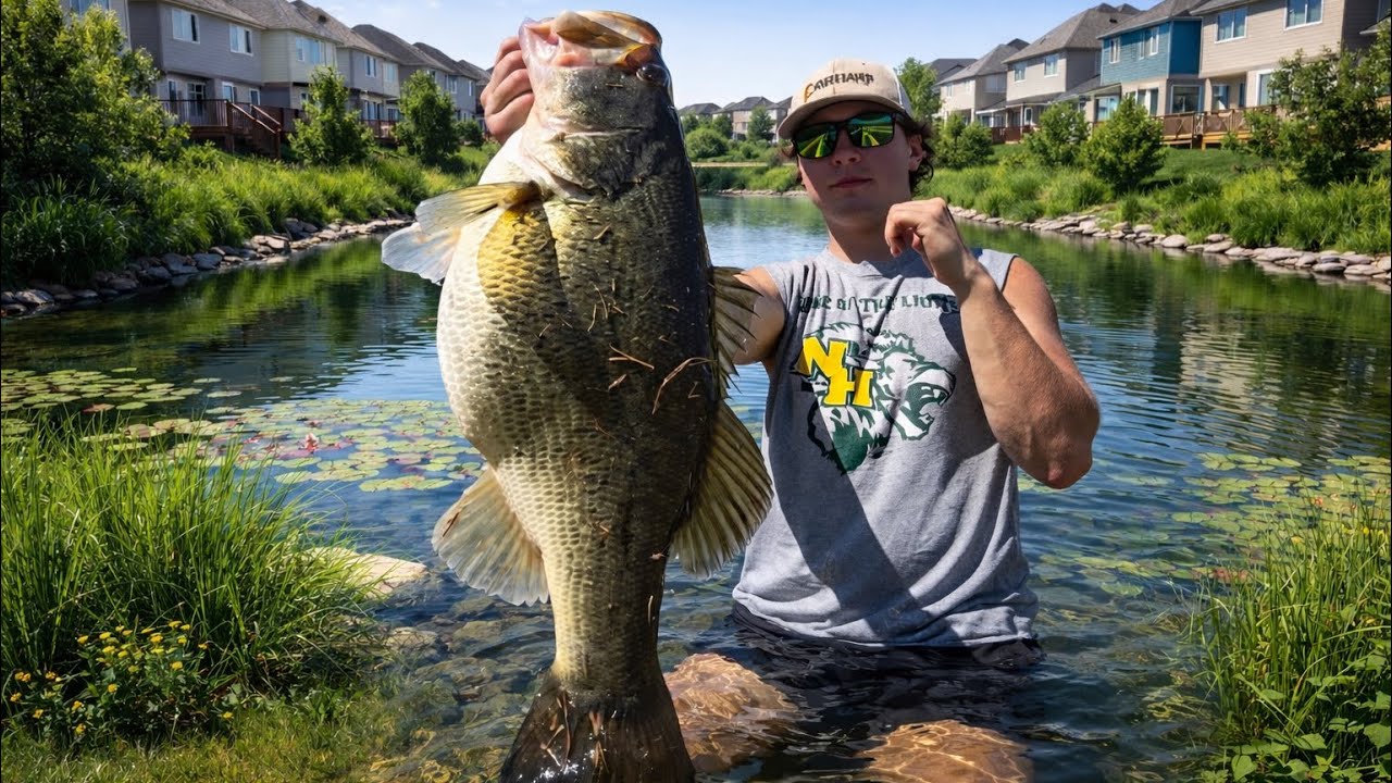 Я поймал 10-фунтового окуня в пруду в нашем районе! (Лучшее достижение)