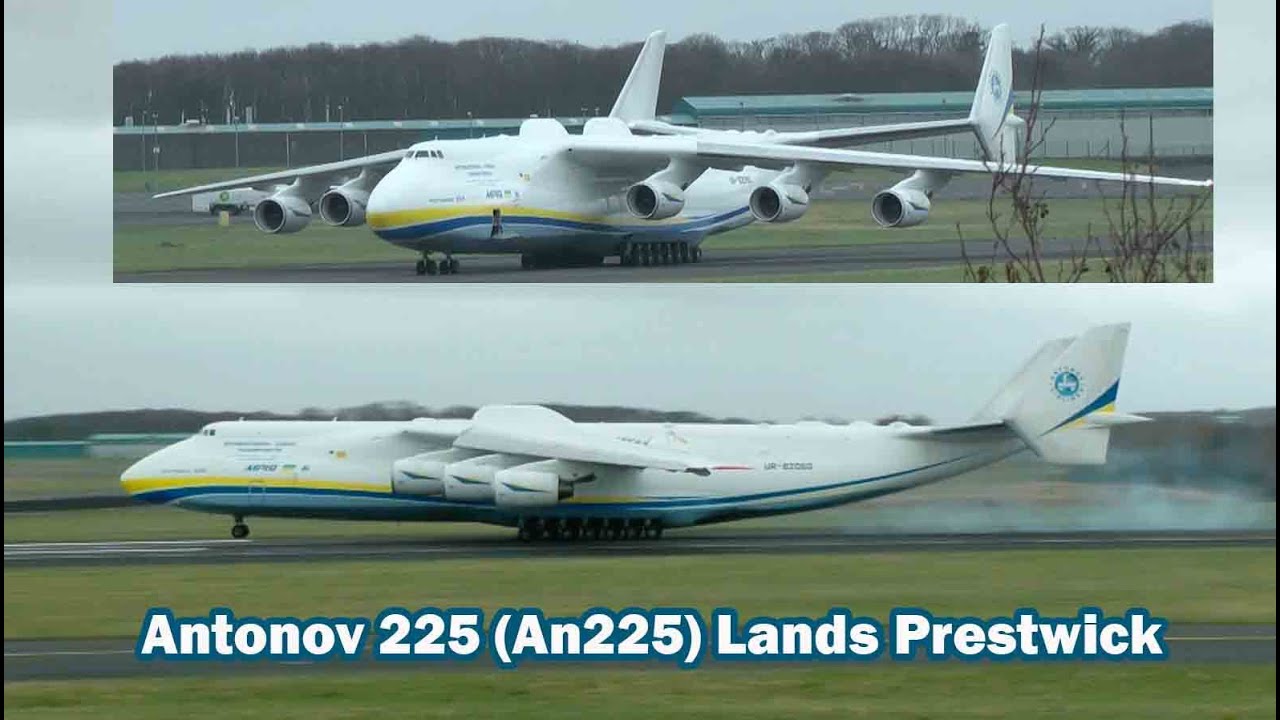 Ан-225 приземлился в аэропорту Прествик в 2012 году.