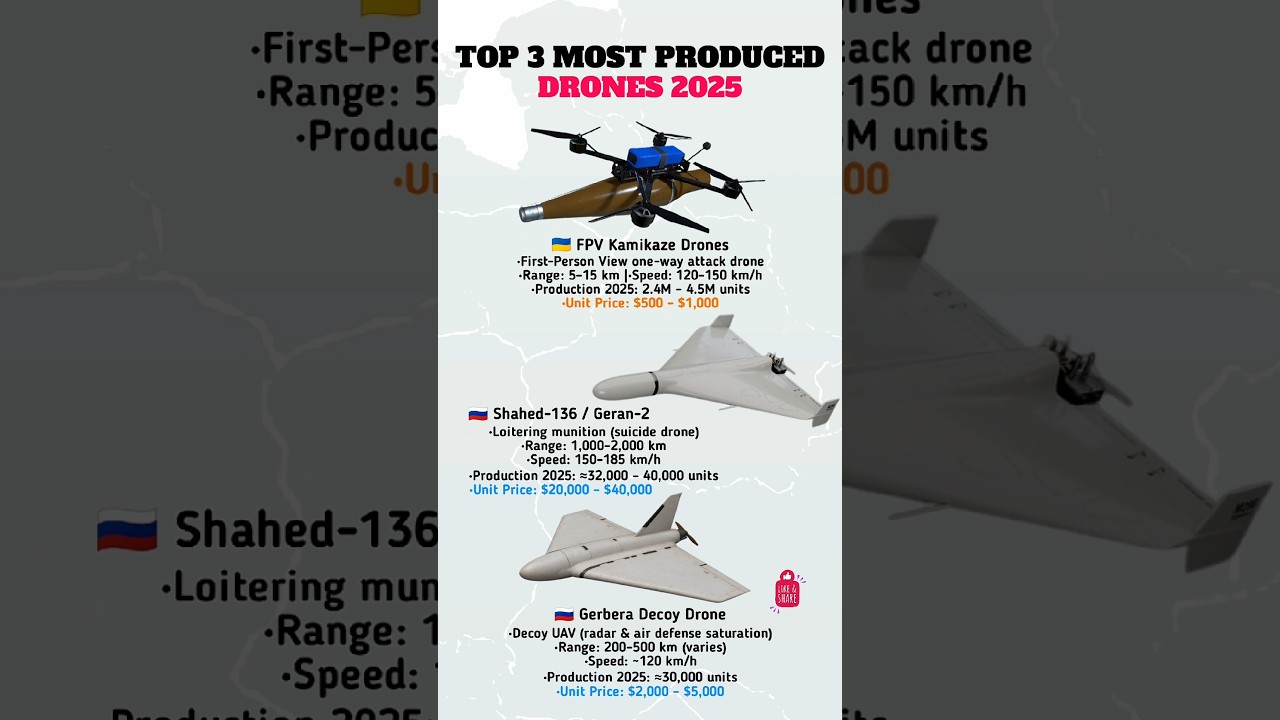 Most Produced Military Drones 2025 | FPV vs Shahed-136 vs Gerbera