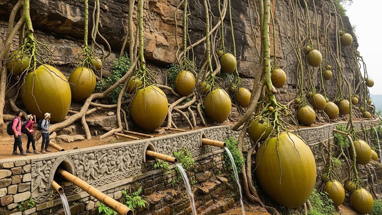Coconut on the Cliff Harvesting Water from a Stone Hill