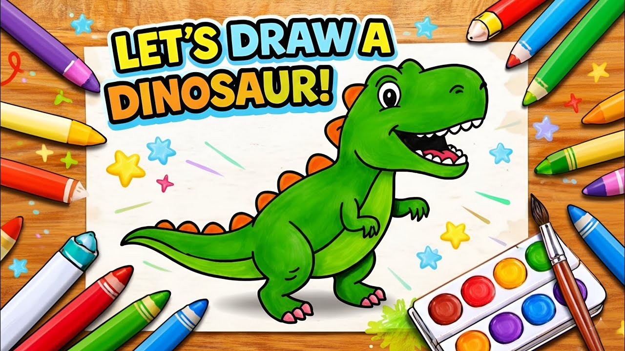 How to Draw a Cute Dinosaur 🦖 Easy Step-by-Step for Kids | Fun Drawing Lesson