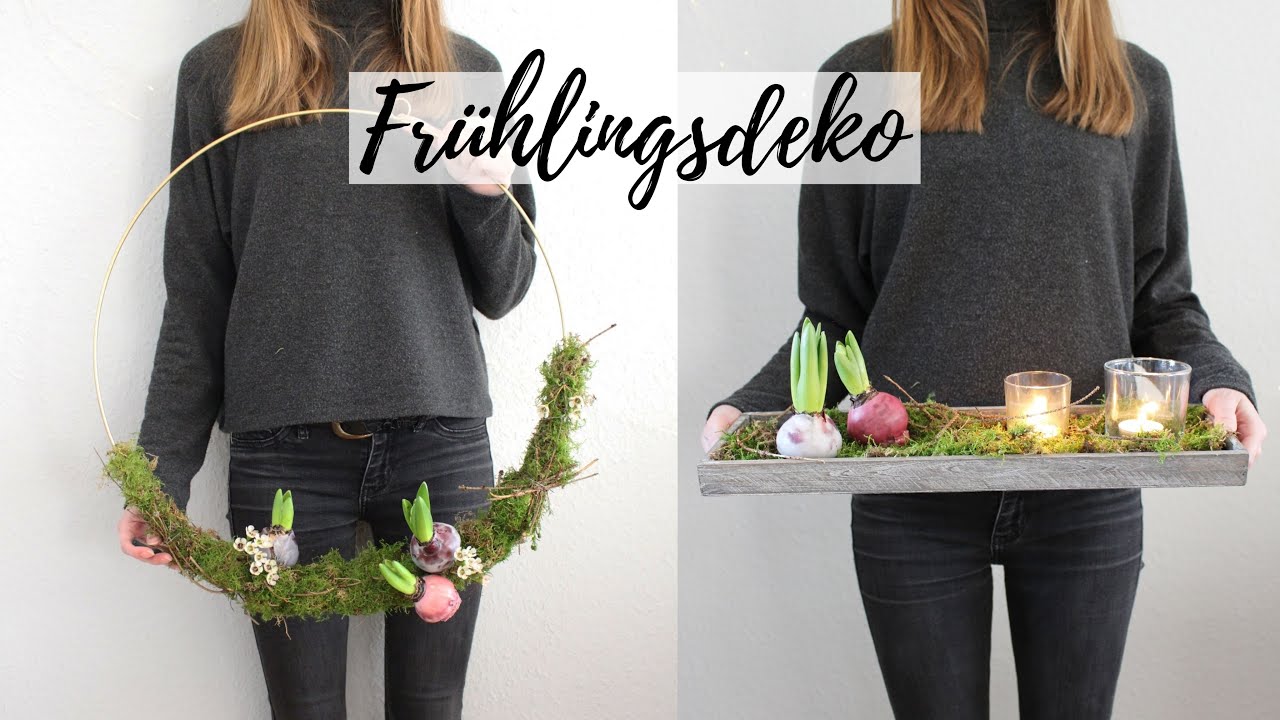 Einfache Fr&uuml;hlingsdeko | Hyazinthen im Wachsmantel | Metallring | Moos | Tischdeko