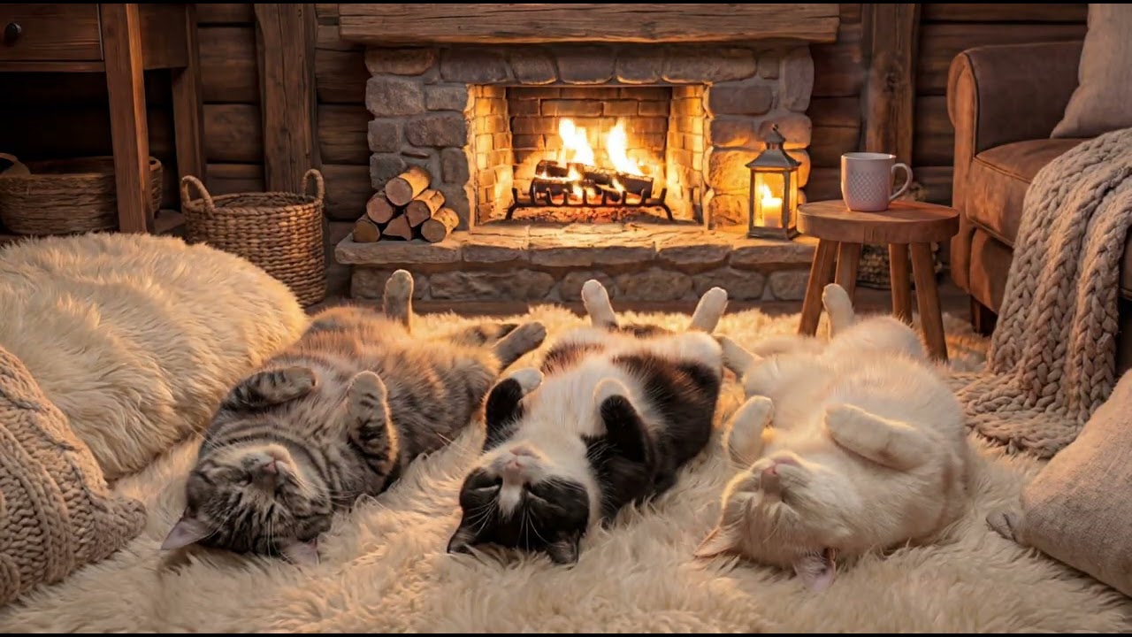 Sleeping Cats So Calm It Feels Illegal 🐱🔥 3 Hours Cozy Fireplace Ambience